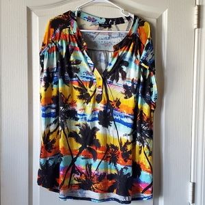 Spense Woman Tropical Palm Print Shirt